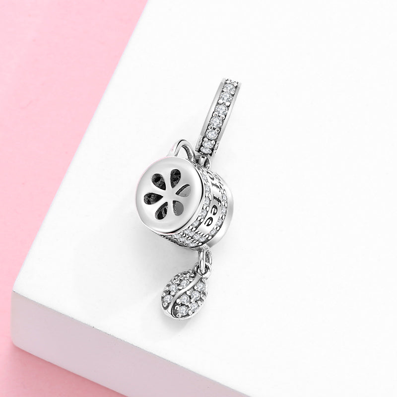 Coffee Pot Dangle Charm 925 Sterling Silver Sparkling Coffee Maker Pendant Bead For DIY Charm Bracelet Necklace Vintage Kitchen Jewelry Gift