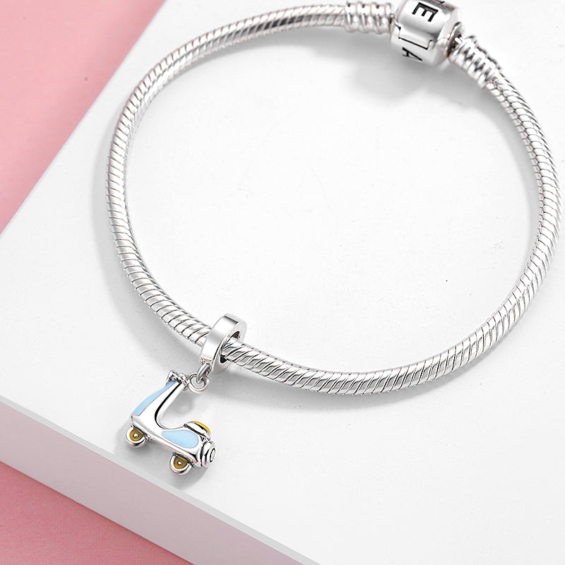 Electric Scooter Dangle Charm 925 Sterling Silver Cute Moped Pendant Bead For DIY Charm Bracelet Necklace Travel Jewelry Gift