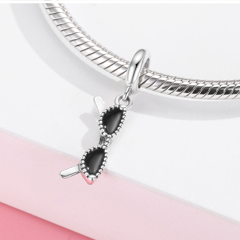 Sunglasses Dangle Charm 925 Sterling Silver Fashion Eyewear Pendant Bead For DIY Charm Bracelet Necklace Summer Jewelry Gift