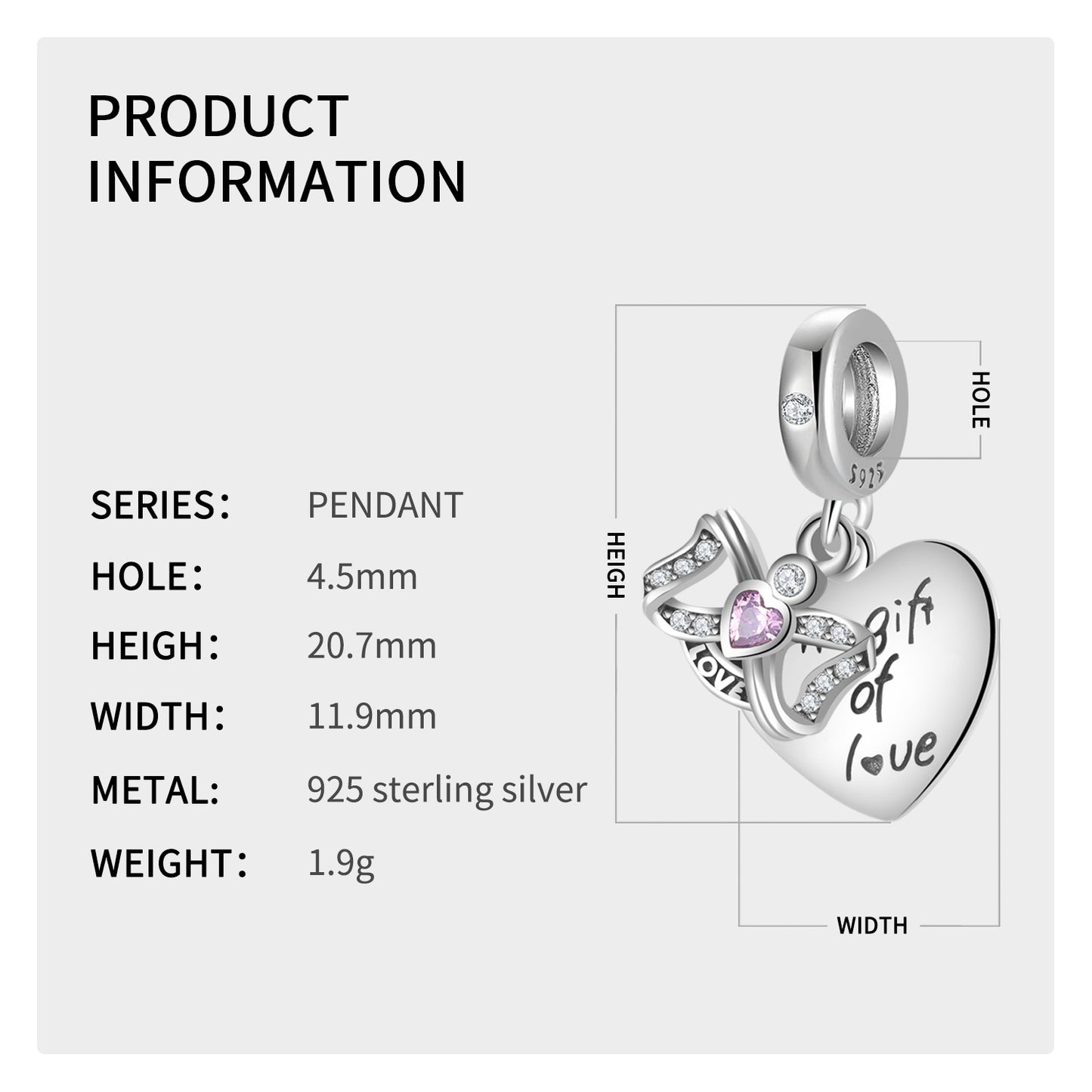 S925 Sterling Silver Gift Of Love Pendant, Handmade DIY Bracelet Accessory
