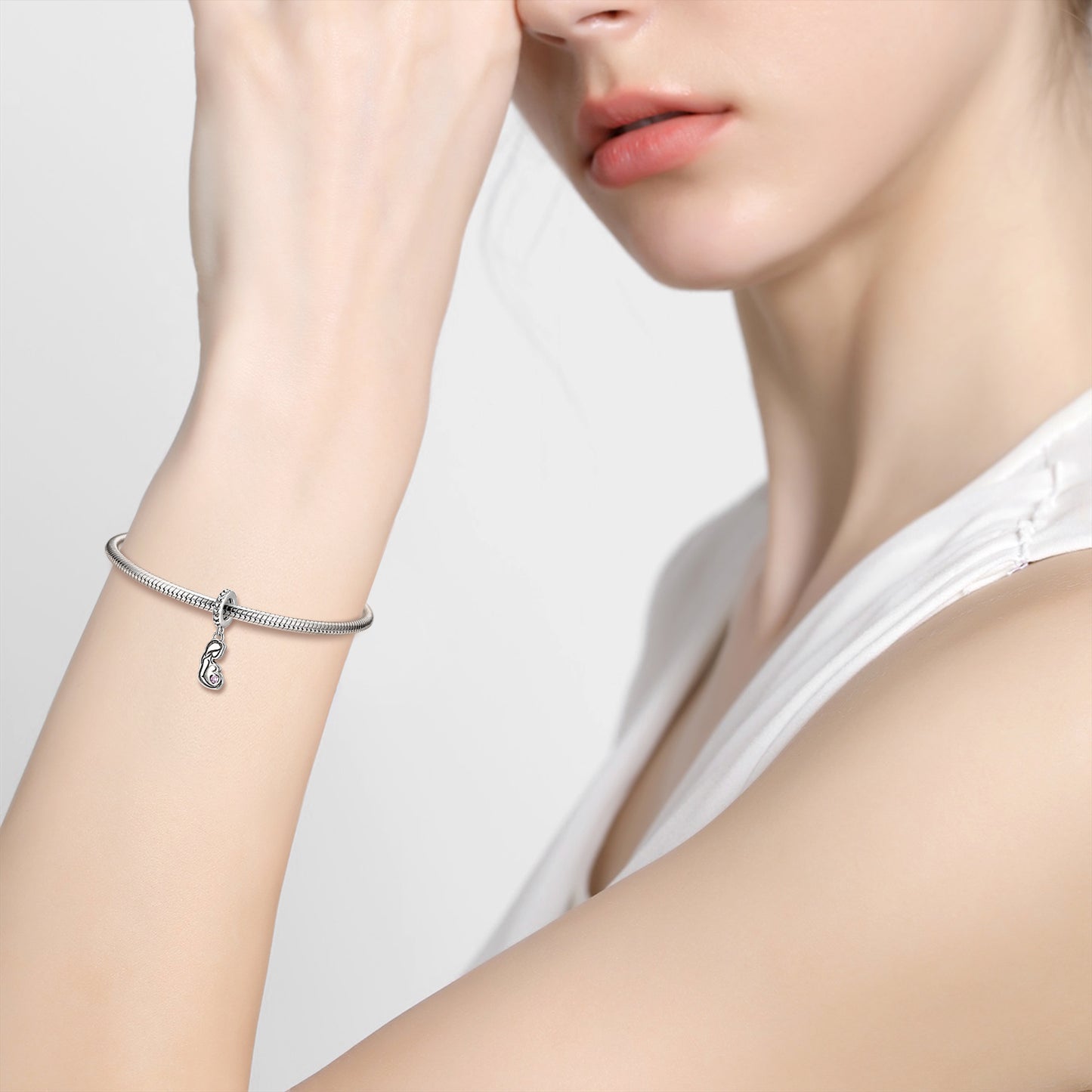 Original Mother’s Day S925 Sterling Silver Heart Pendant With Zircon, DIY Bracelet Gift