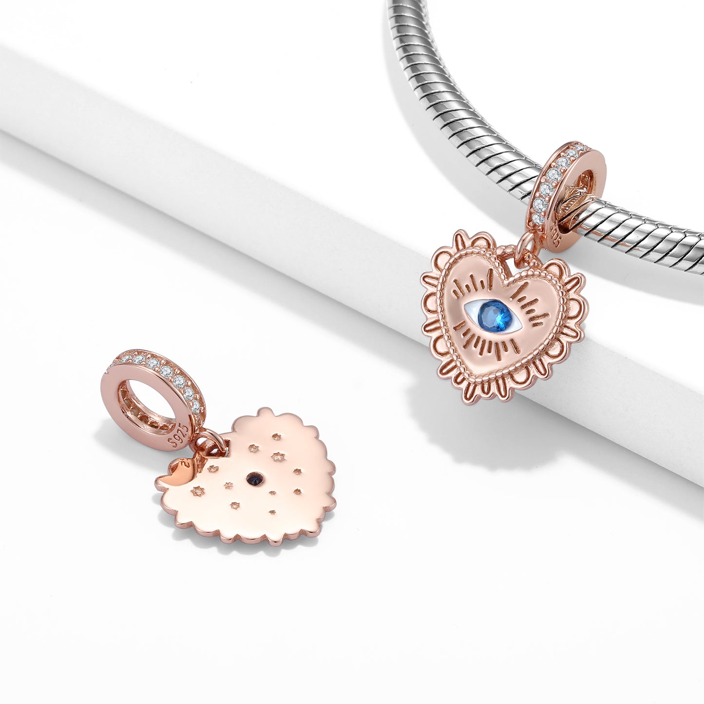 S925 Sterling Silver Rose Gold Evil Eye Dangle Charm Pendant Bead For DIY Charm Bracelet Necklace Jewelry Gift
