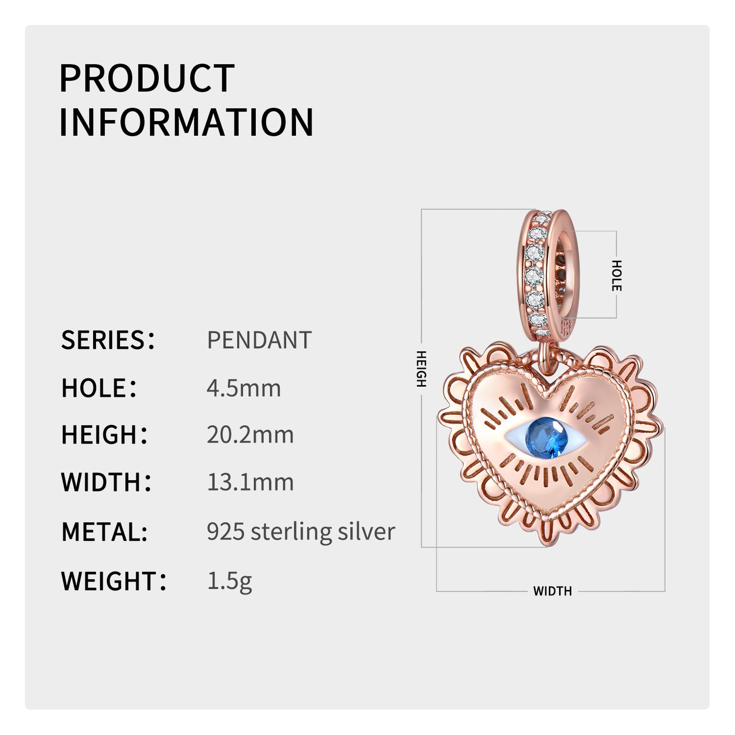 S925 Sterling Silver Rose Gold Evil Eye Dangle Charm Pendant Bead For DIY Charm Bracelet Necklace Jewelry Gift