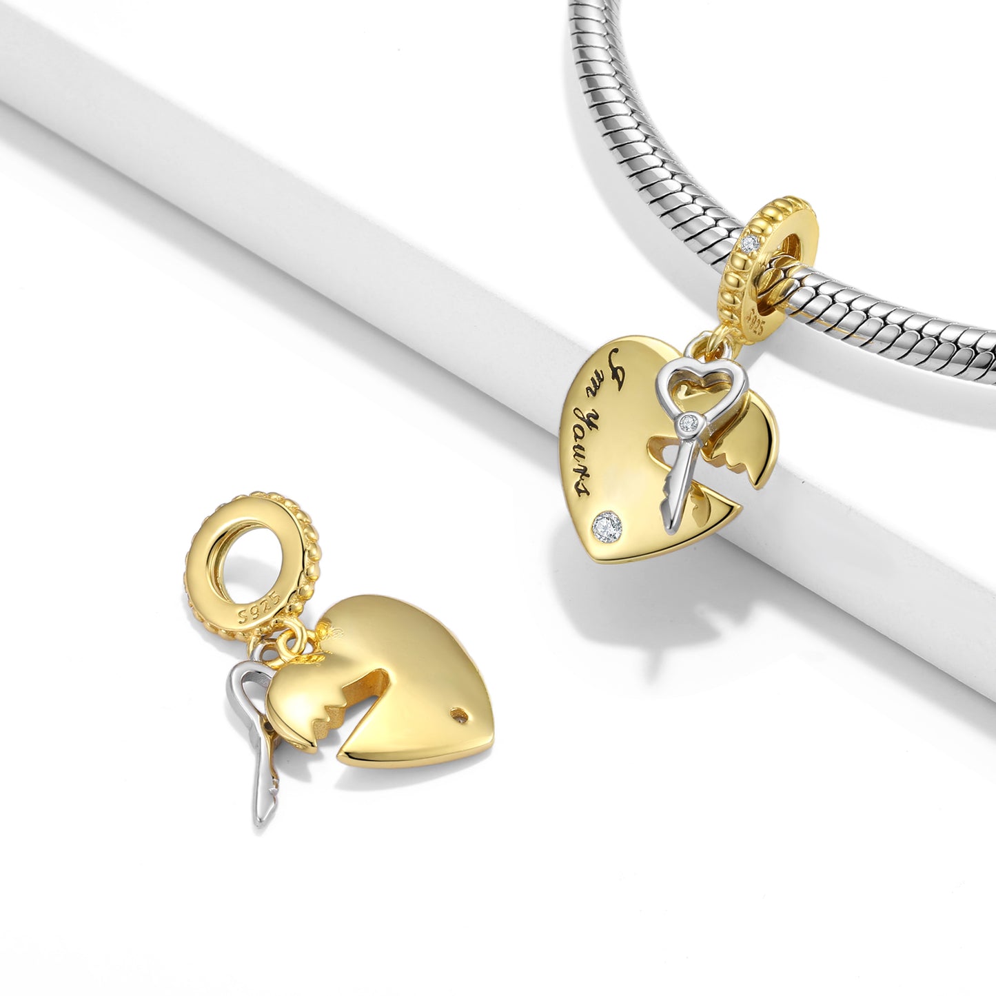 S925 Sterling Silver Heart Lock And Key Dangle Charm Romantic Love Pendant Bead For DIY Charm Bracelet Necklace Jewelry Gift