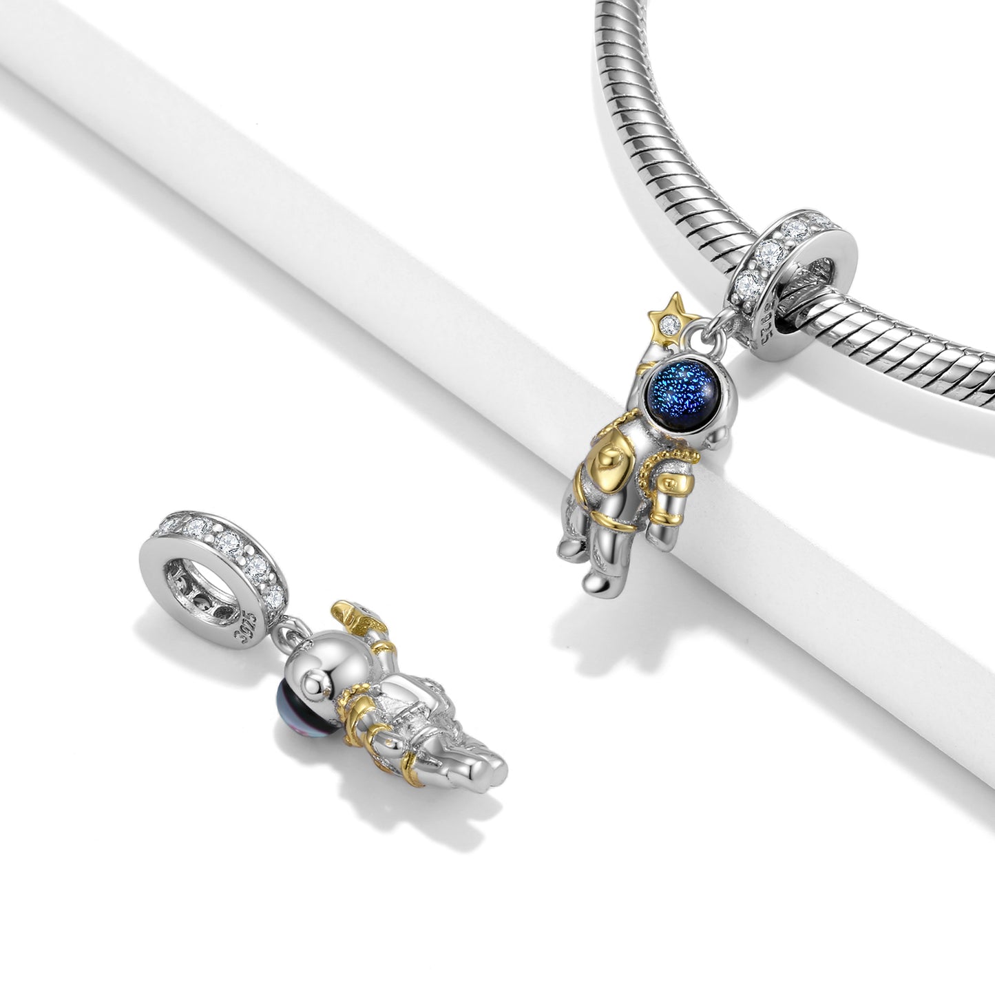 S925 Sterling Silver Stargazer Astronaut Dangle Charm Space Pendant Bead For DIY Charm Bracelet Necklace Jewelry Gift