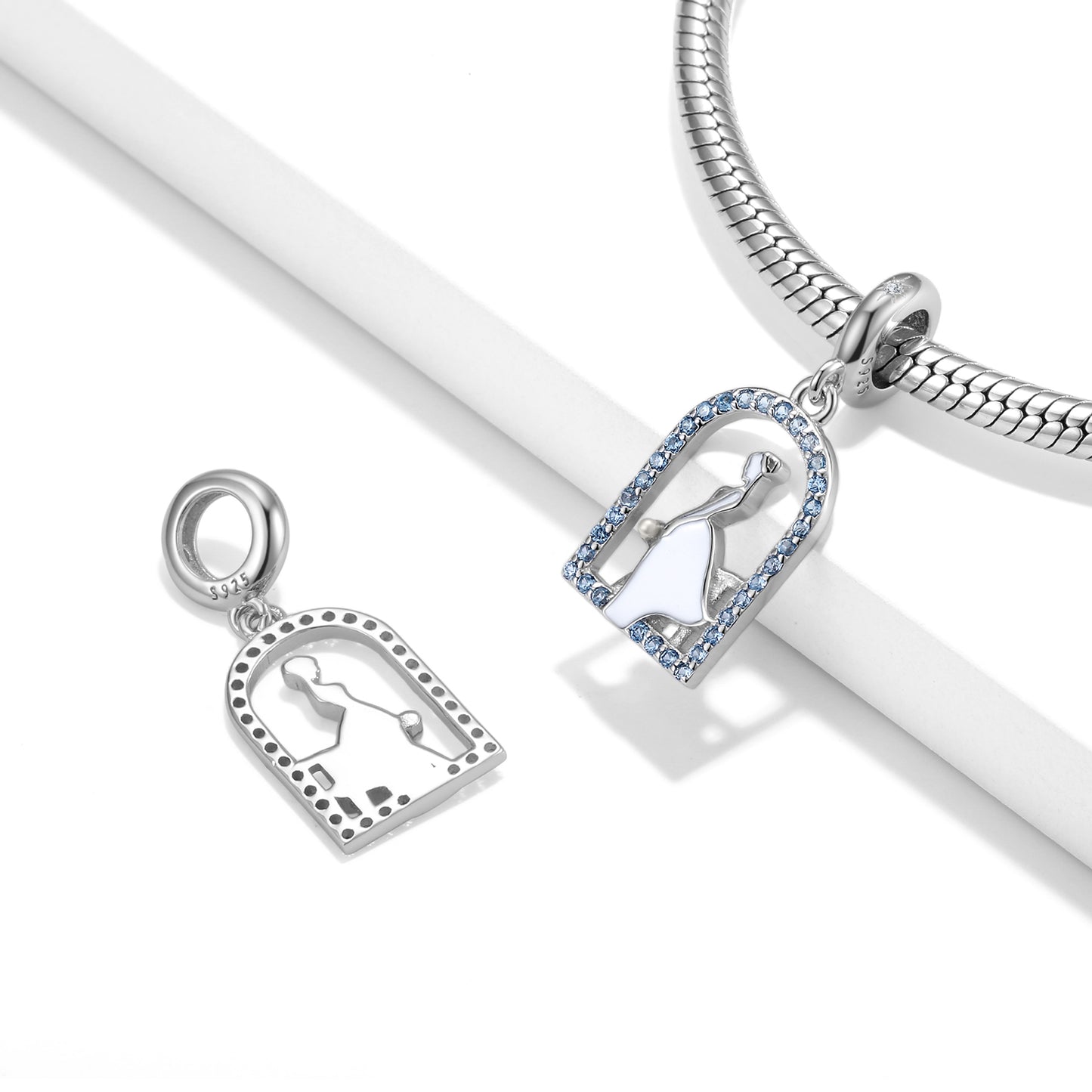 S925 Sterling Silver Bride Dangle Charm Wedding Pendant Bead For DIY Charm Bracelet Necklace Jewelry Gift