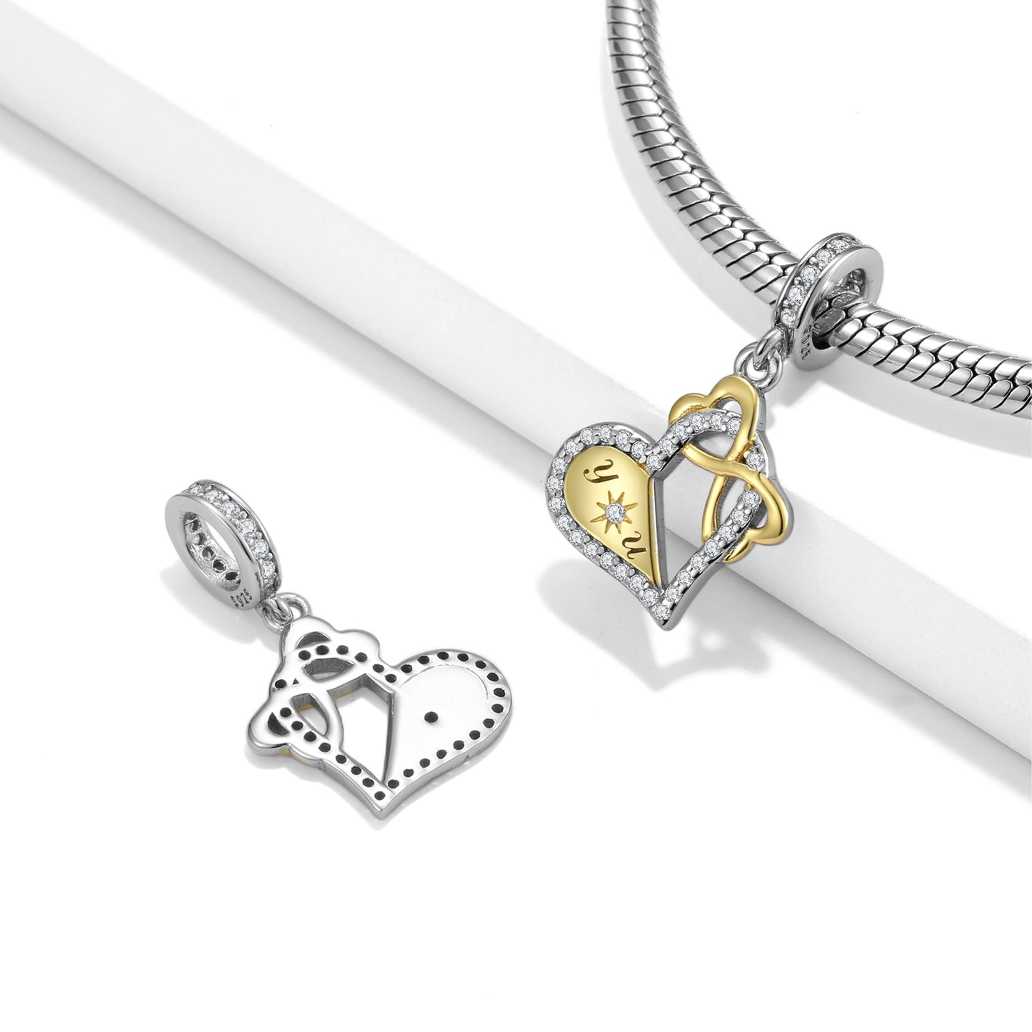 S925 Sterling Silver Love You Forever Dangle Charm Romantic Heart Pendant Bead For DIY Charm Bracelet Necklace Jewelry Gift