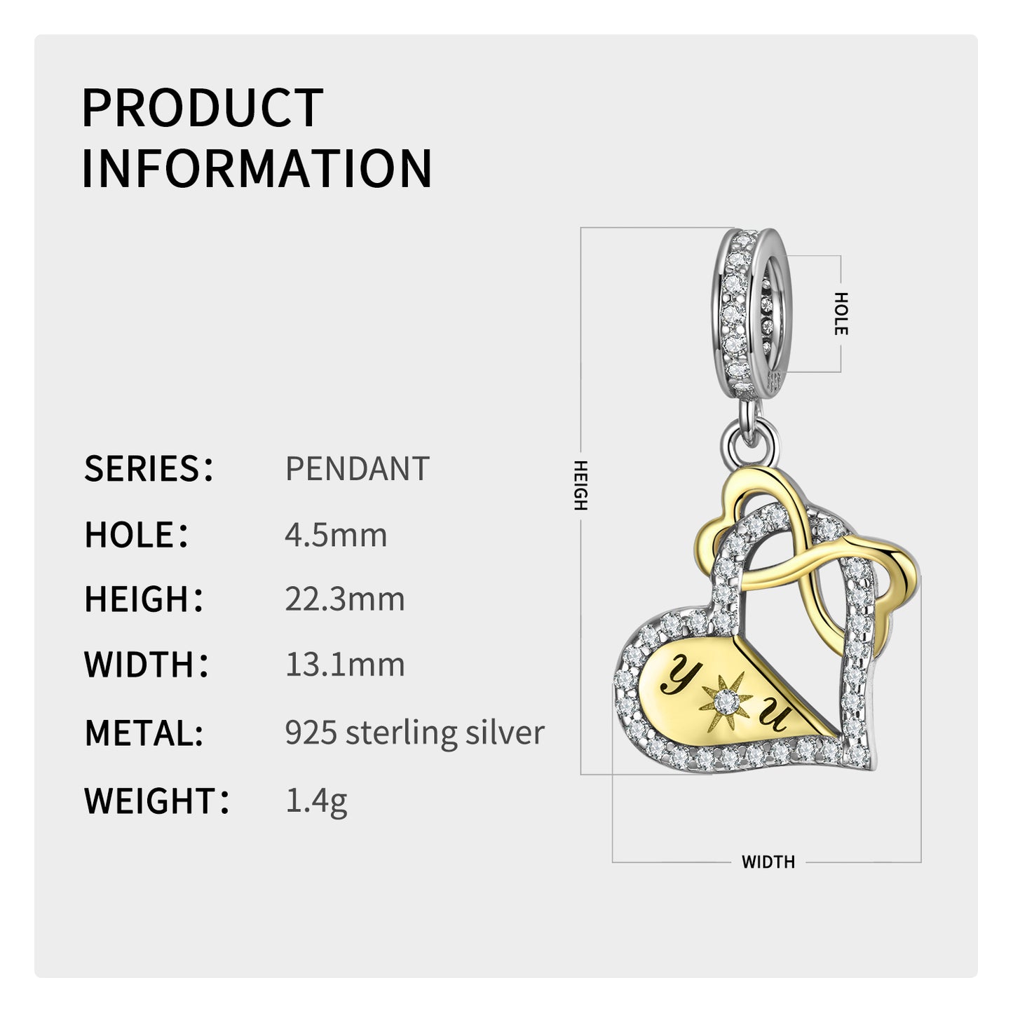 S925 Sterling Silver Love You Forever Dangle Charm Romantic Heart Pendant Bead For DIY Charm Bracelet Necklace Jewelry Gift
