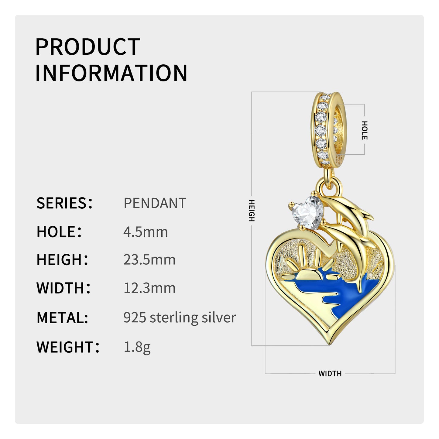S925 Sterling Silver Dolphin Love Dangle Charm Romantic Ocean Pendant Bead For DIY Charm Bracelet Necklace Jewelry Gift