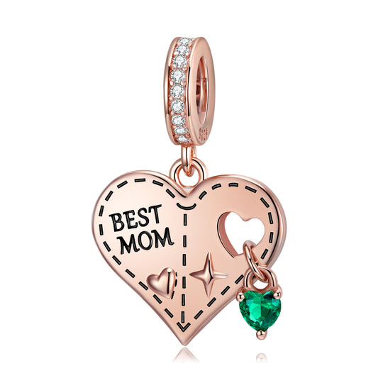 S925 Sterling Silver Rose Gold Heart Dangle Charm Mother's Day Love Pendant Bead For DIY Charm Bracelet Necklace Jewelry Gift