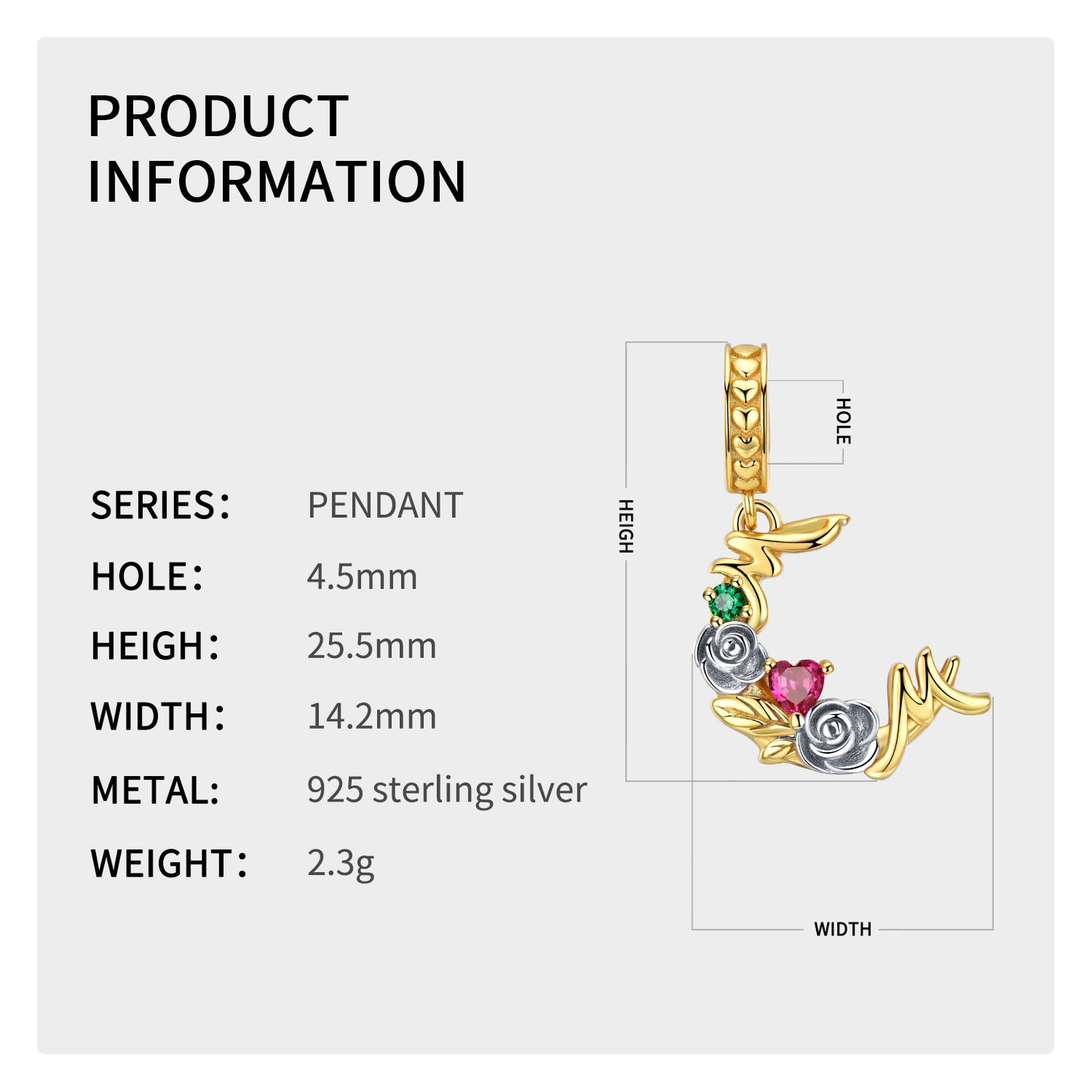 S925 Sterling Silver Gold Plated Floral Moon Dangle Charm Mother's Day Pendant Bead For DIY Charm Bracelet Necklace Jewelry Gift