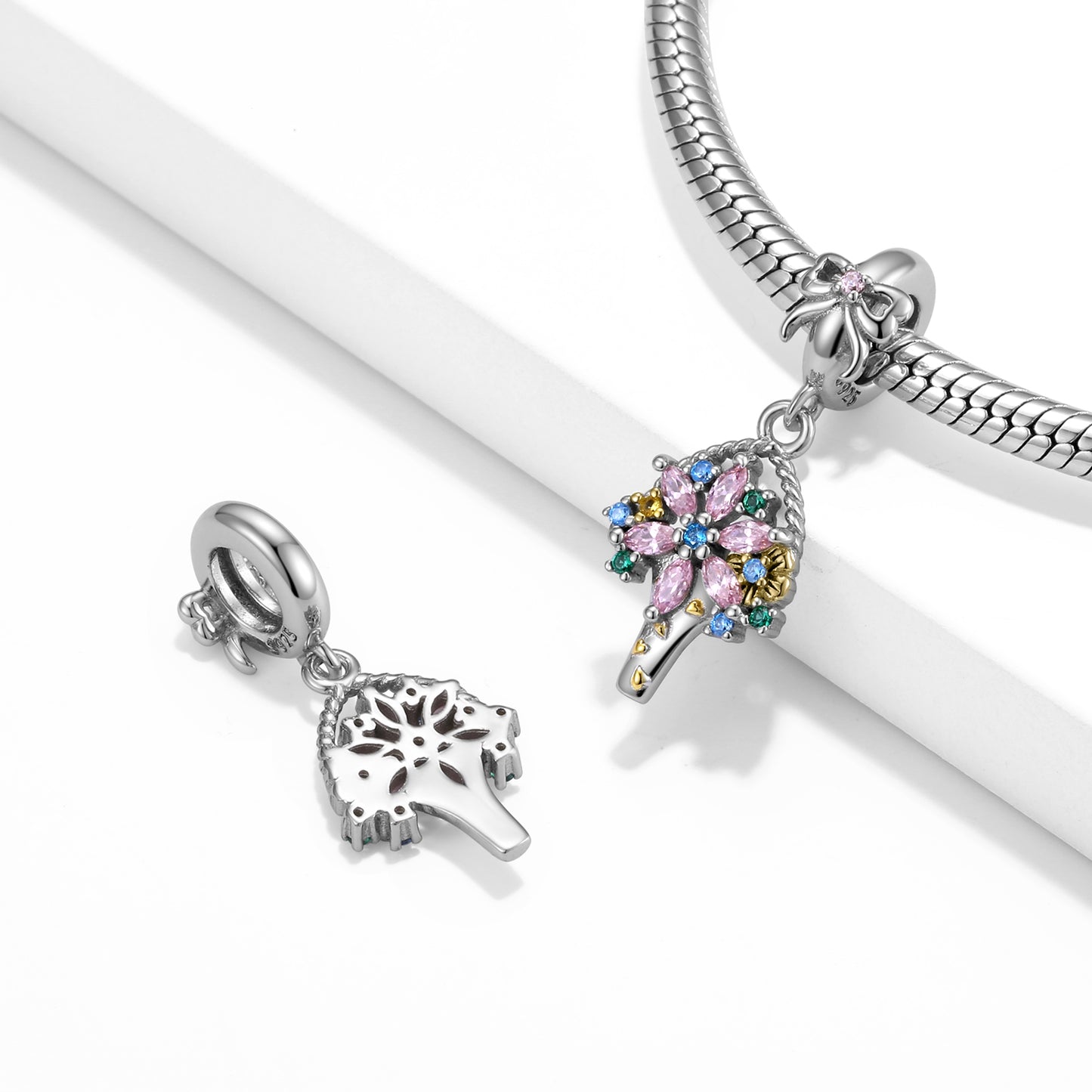 S925 Sterling Silver Flower Bouquet Dangle Charm Mother's Day Pendant Bead For DIY Charm Bracelet Necklace Jewelry Gift
