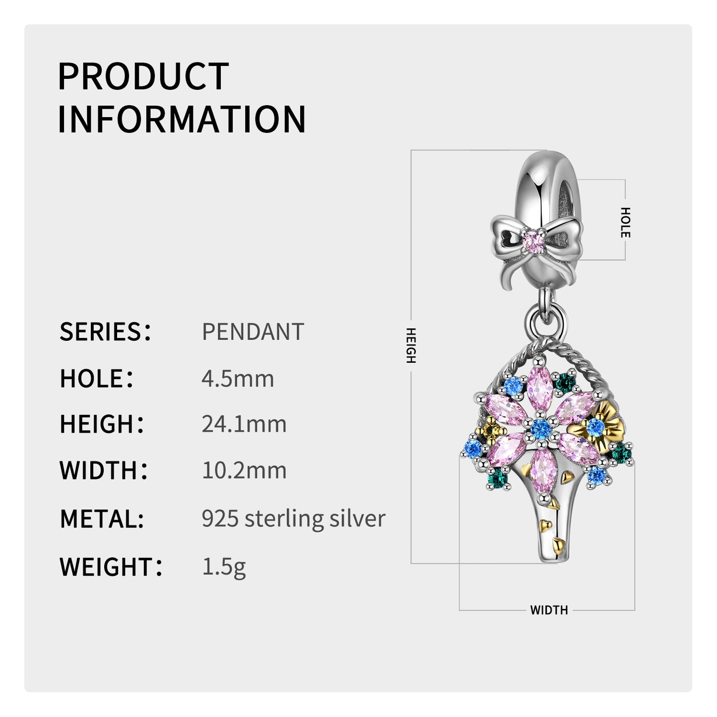 S925 Sterling Silver Flower Bouquet Dangle Charm Mother's Day Pendant Bead For DIY Charm Bracelet Necklace Jewelry Gift