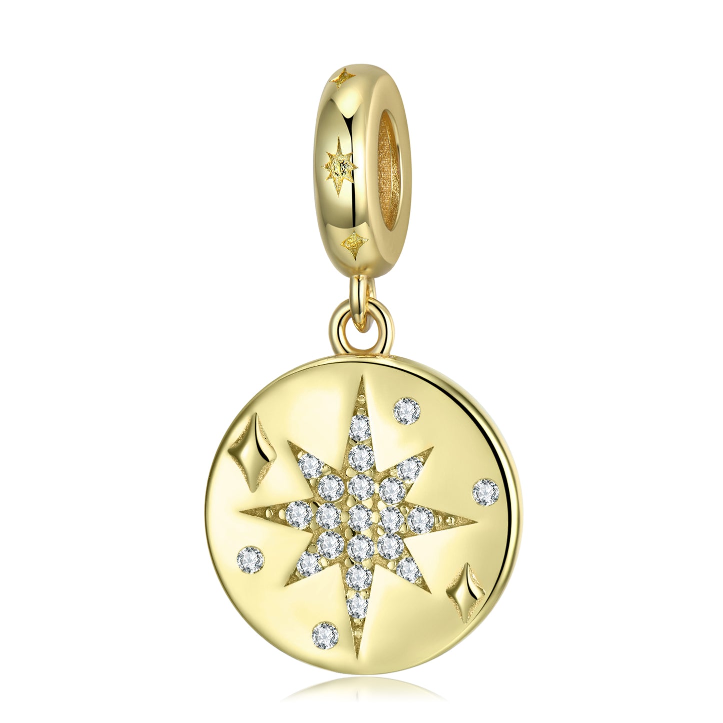 S925 Sterling Silver Gold Plated Eight Point Star Dangle Charm Celestial Pendant Bead For DIY Charm Bracelet Necklace Jewelry Gift