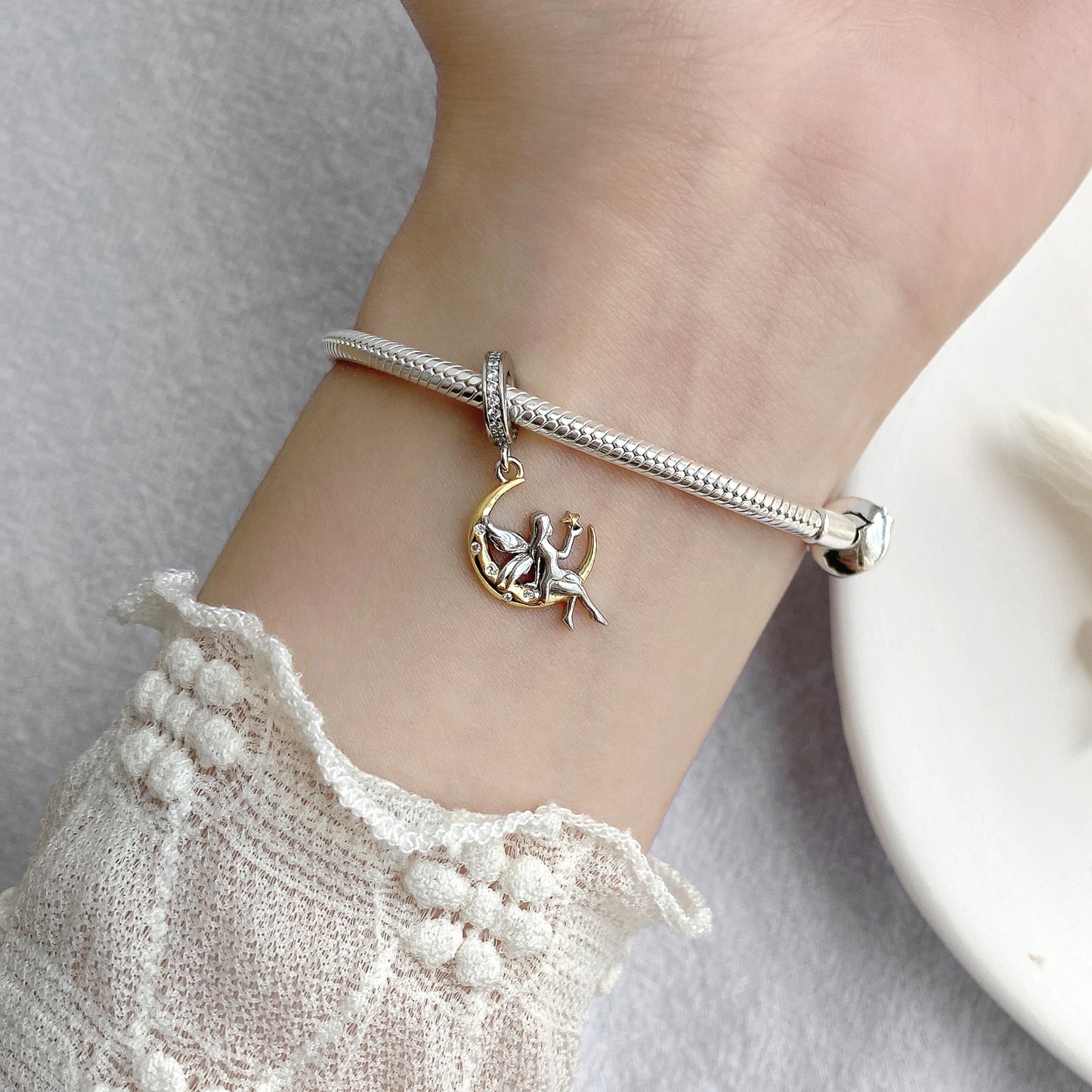 S925 Sterling Silver Moon Fairy Dangle Charm Celestial Pendant Bead For DIY Charm Bracelet Necklace Jewelry Gift