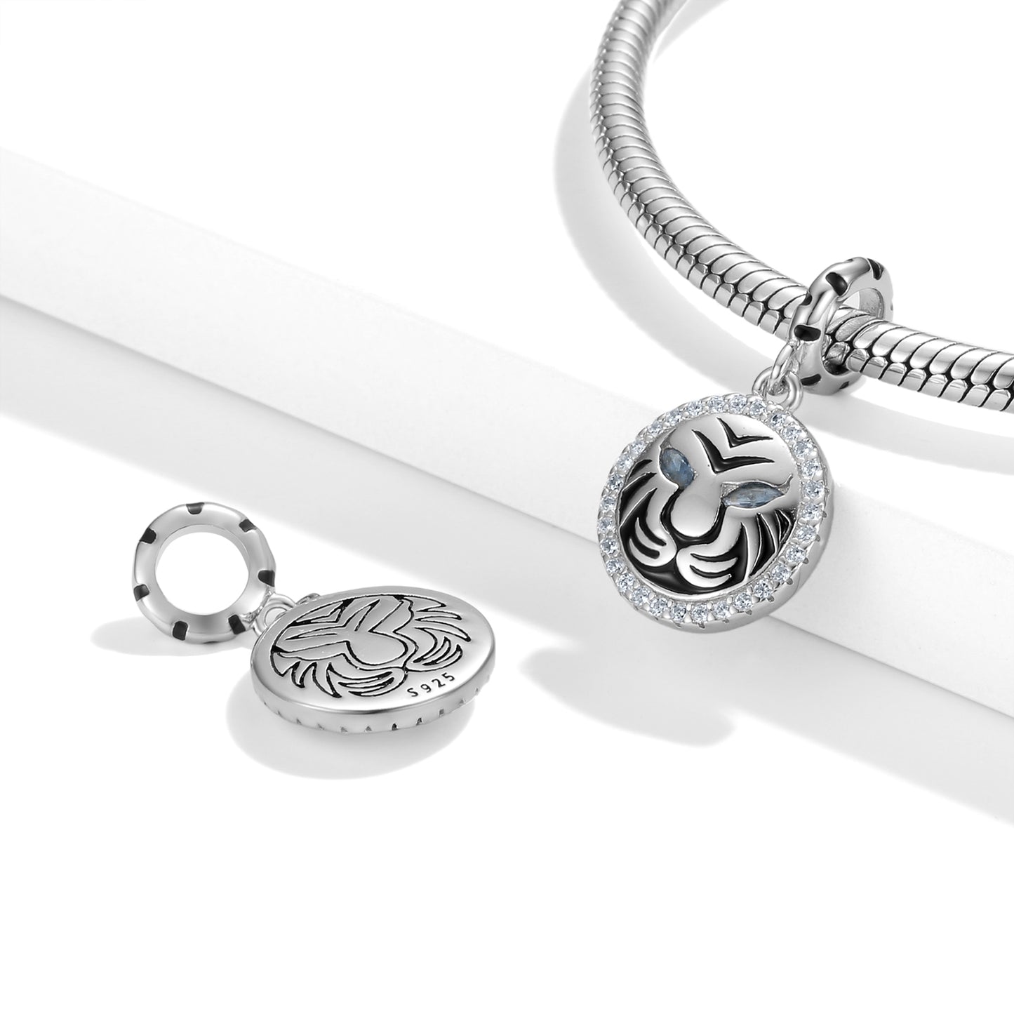S925 Sterling Silver White Tiger Dangle Charm Zodiac Animal Pendant Bead For DIY Charm Bracelet Necklace Jewelry Gift