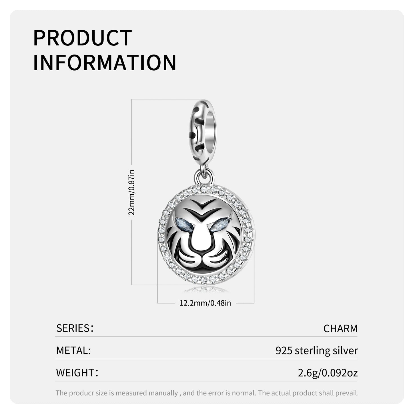 S925 Sterling Silver White Tiger Dangle Charm Zodiac Animal Pendant Bead For DIY Charm Bracelet Necklace Jewelry Gift