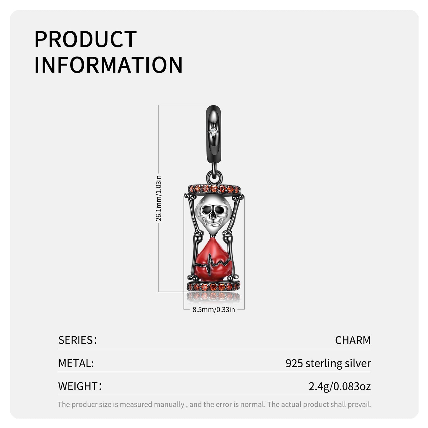 S925 Sterling Silver Skull Hourglass Dangle Charm Gothic Pendant Bead For DIY Charm Bracelet Necklace Jewelry Gift
