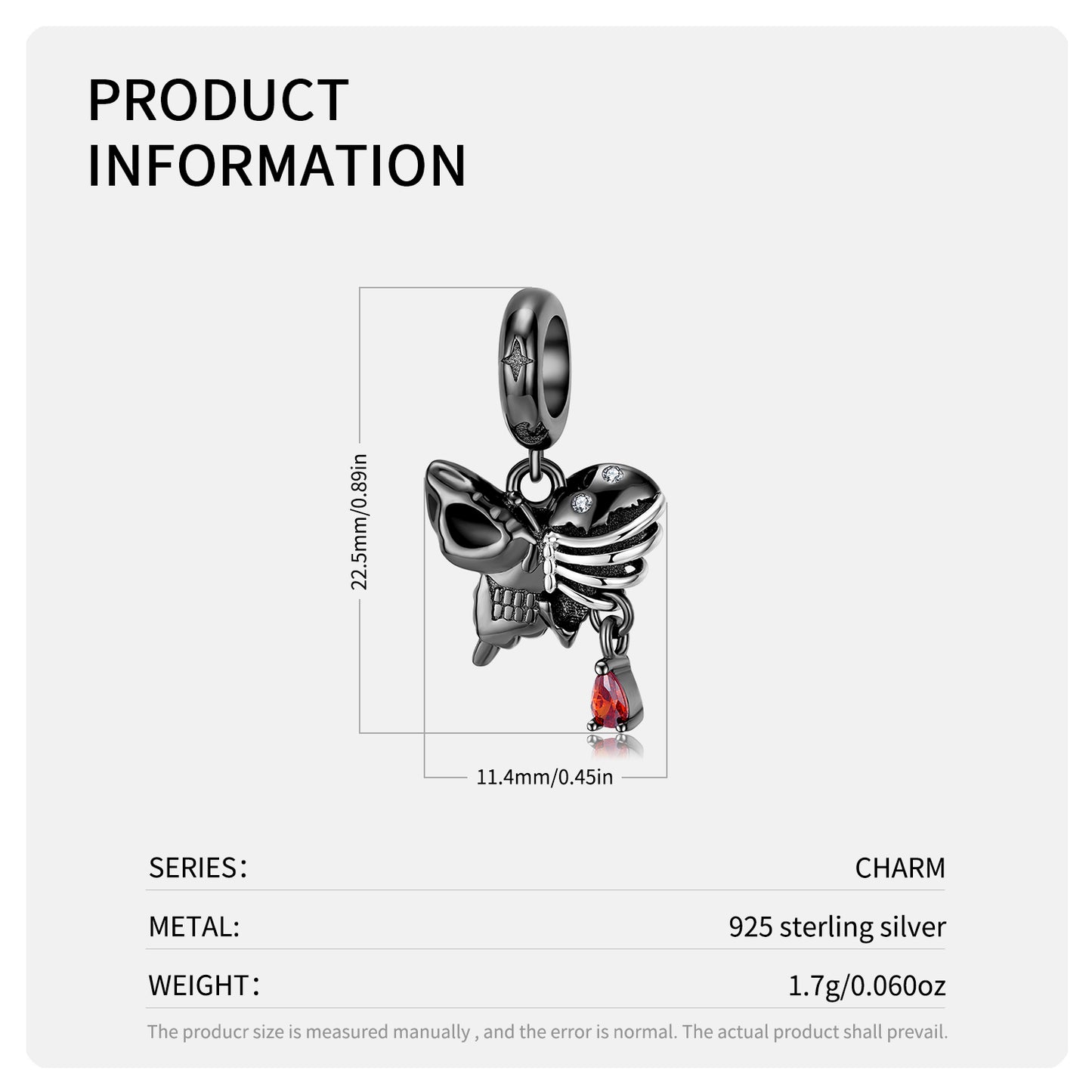 S925 Sterling Silver Skull Dangle Charm Gothic Halloween Pendant Bead For DIY Charm Bracelet Necklace Jewelry Gift