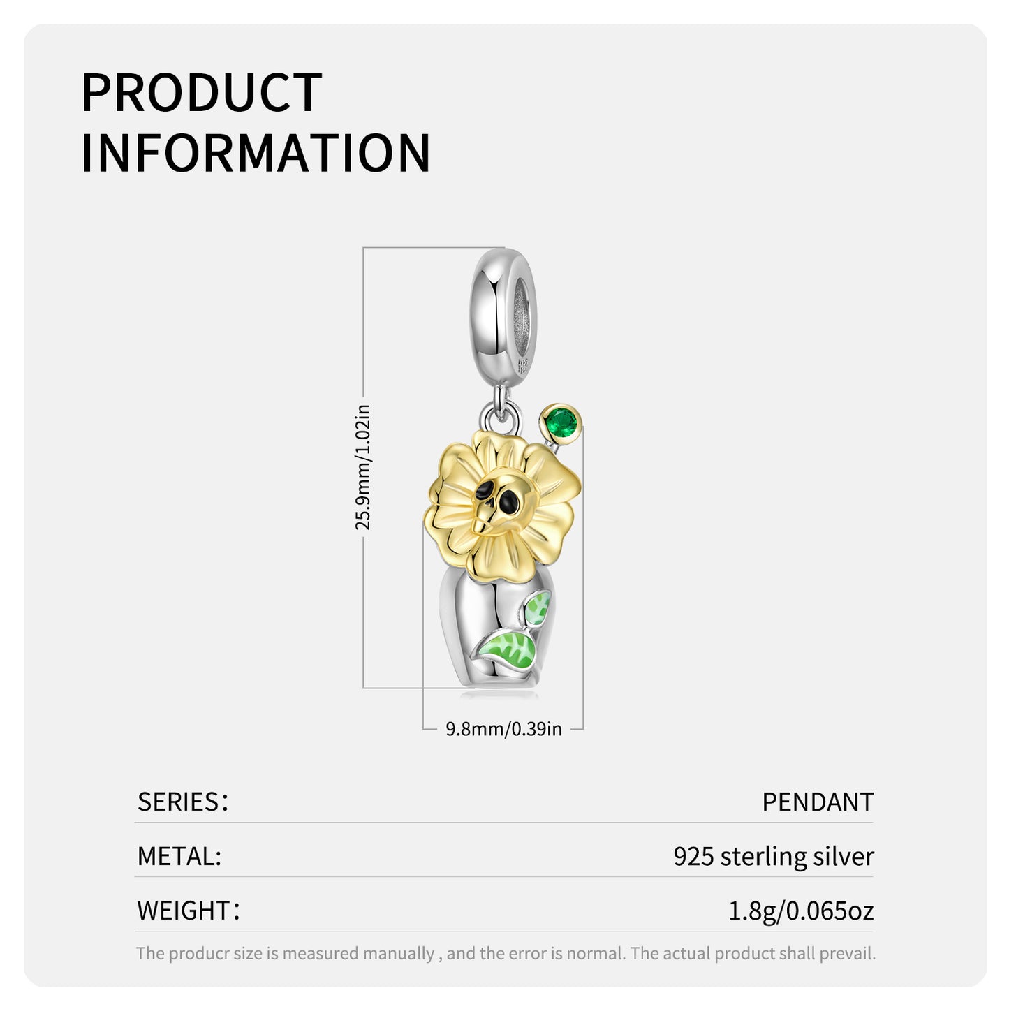 S925 Sterling Silver Skull Vase Dangle Charm Gothic Floral Pendant Bead For DIY Charm Bracelet Necklace Jewelry Gift