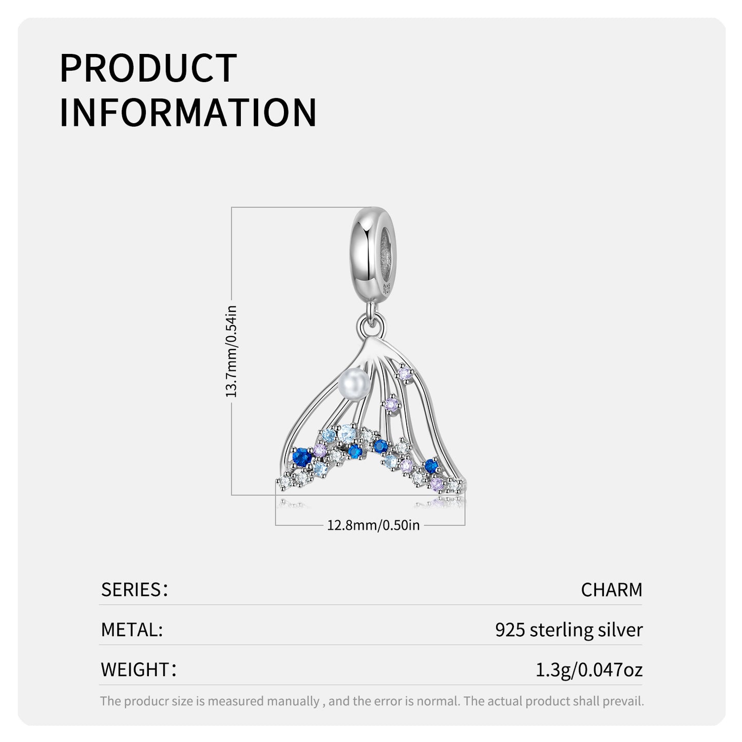 S925 Sterling Silver Mermaid Tail Dangle Charm Ocean Pendant Bead For DIY Charm Bracelet Necklace Jewelry Gift