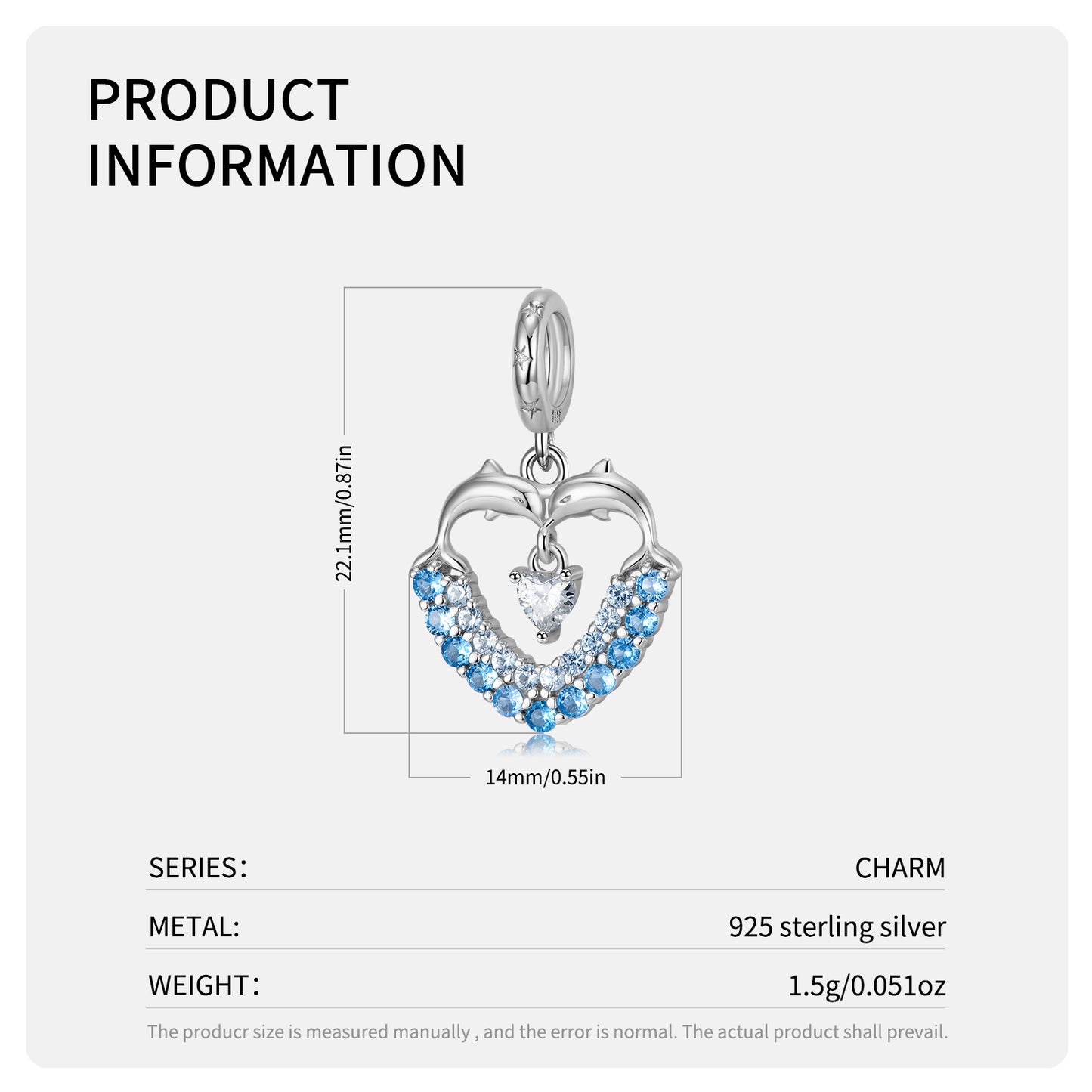 S925 Sterling Silver Blue Dolphin Love Dangle Charm Ocean Pendant Bead For DIY Charm Bracelet Necklace Jewelry Gift