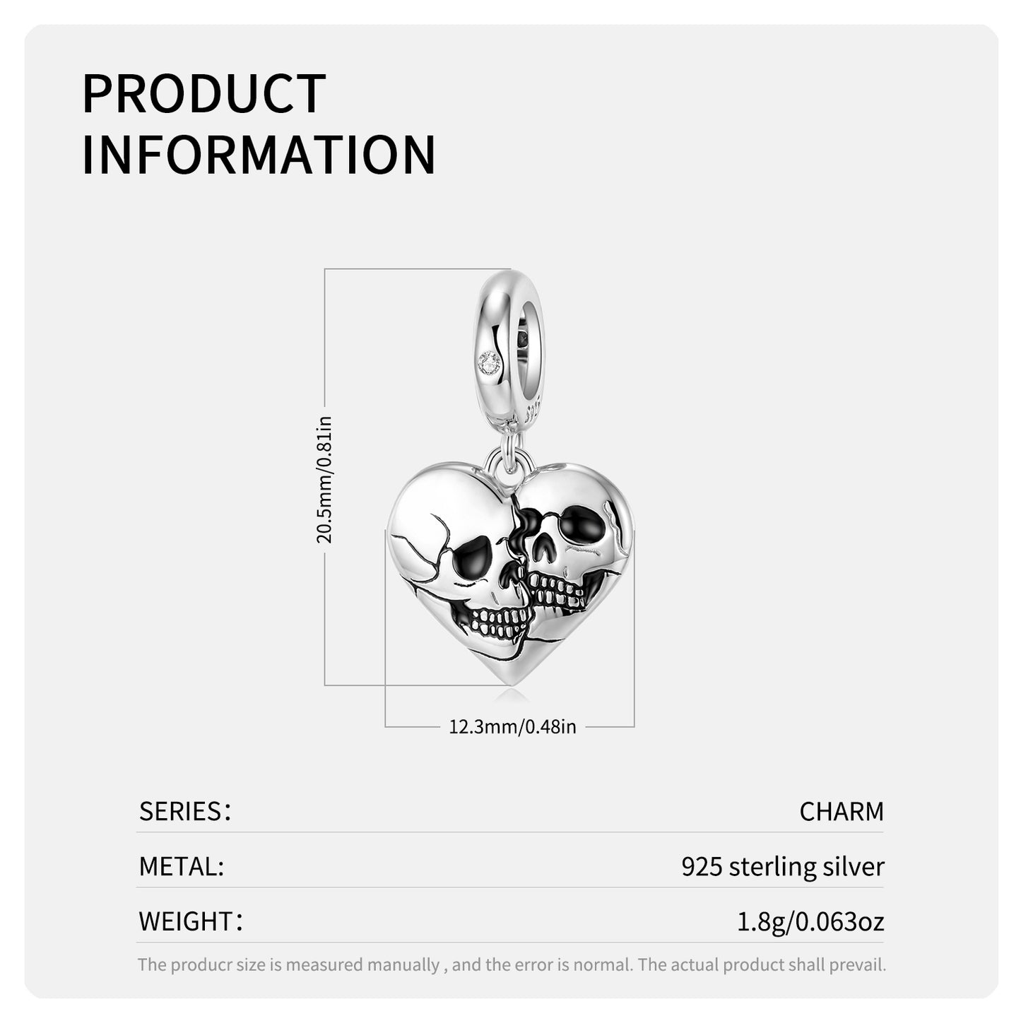 S925 Sterling Silver Double Face Skull Dangle Charm Gothic Pendant Bead For DIY Charm Bracelet Necklace Jewelry Gift