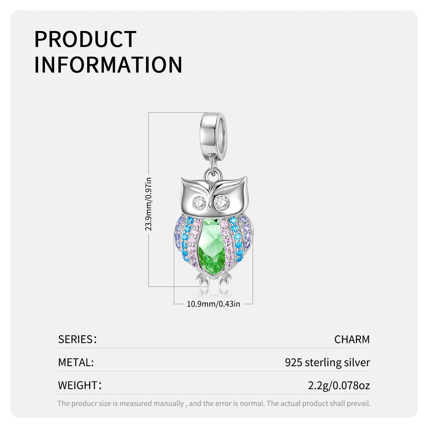 S925 Sterling Silver Owl Dangle Charm Minimalist Bird Pendant Bead For DIY Charm Bracelet Necklace Jewelry Gift