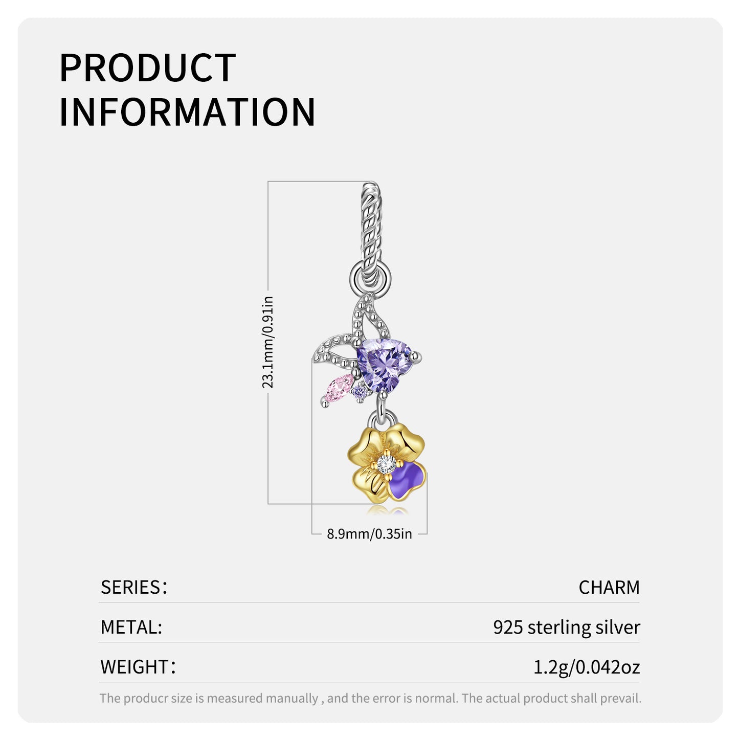 Original Design S925 Sterling Silver February Violet Dangle Charm, February Birth Flower, Flower Language Series, CZ Charm Bead For DIY Bracelet Necklace, Pandora Compatible Jewelry Gift