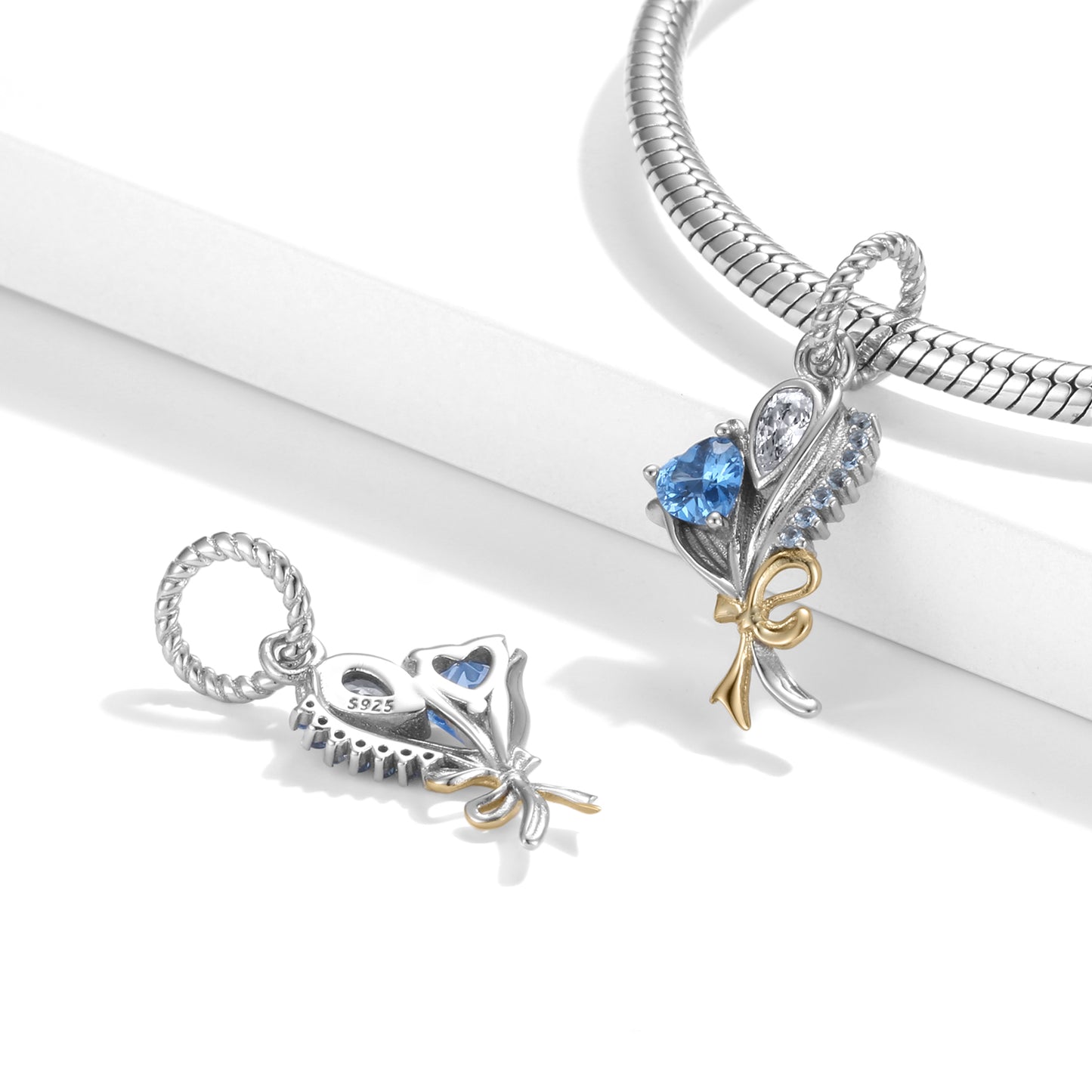 Original Design S925 Sterling Silver March Daffodil Dangle Charm, March Birth Flower, Flower Language Series, CZ Charm Bead For DIY Bracelet Necklace, Pandora Compatible Jewelry Gift