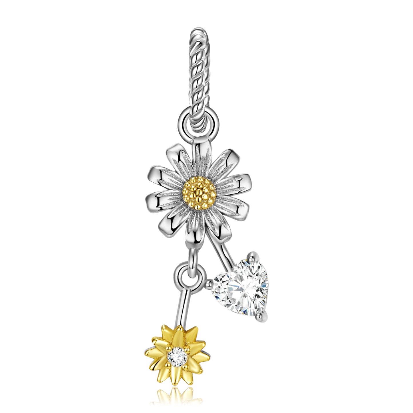 Original Design S925 Sterling Silver April Daisy Dangle Charm, April Birth Flower, Flower Language Series, CZ Charm Bead For DIY Bracelet Necklace, Pandora Compatible Jewelry Gift