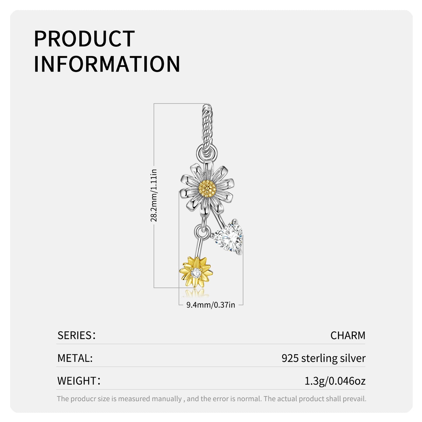 Original Design S925 Sterling Silver April Daisy Dangle Charm, April Birth Flower, Flower Language Series, CZ Charm Bead For DIY Bracelet Necklace, Pandora Compatible Jewelry Gift