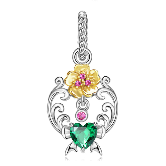 Original Design S925 Sterling Silver May Hawthorn Flower Dangle Charm, May Birth Flower, Flower Language Series, CZ Charm Bead For DIY Bracelet Necklace, Pandora Compatible Jewelry Gift