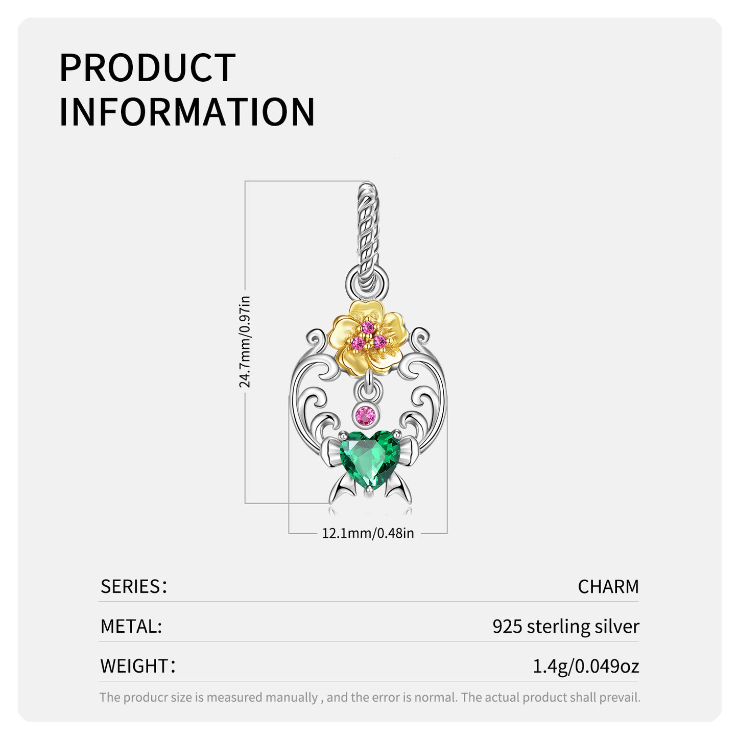 Original Design S925 Sterling Silver May Hawthorn Flower Dangle Charm, May Birth Flower, Flower Language Series, CZ Charm Bead For DIY Bracelet Necklace, Pandora Compatible Jewelry Gift
