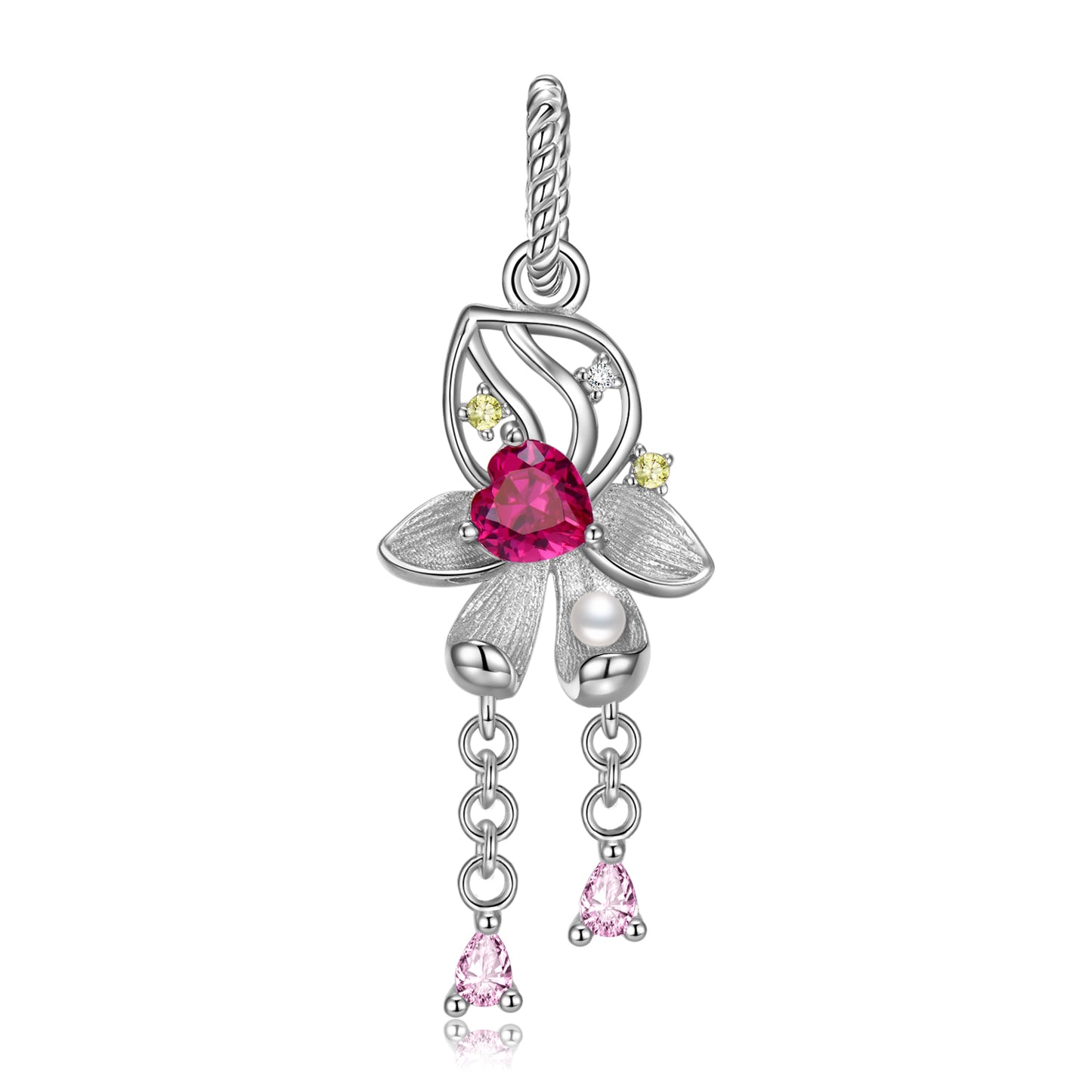 Original Design S925 Sterling Silver July Lotus Dangle Charm, July Birth Flower, Flower Language Series, CZ Charm Bead For DIY Bracelet Necklace, Pandora Compatible Jewelry Gift