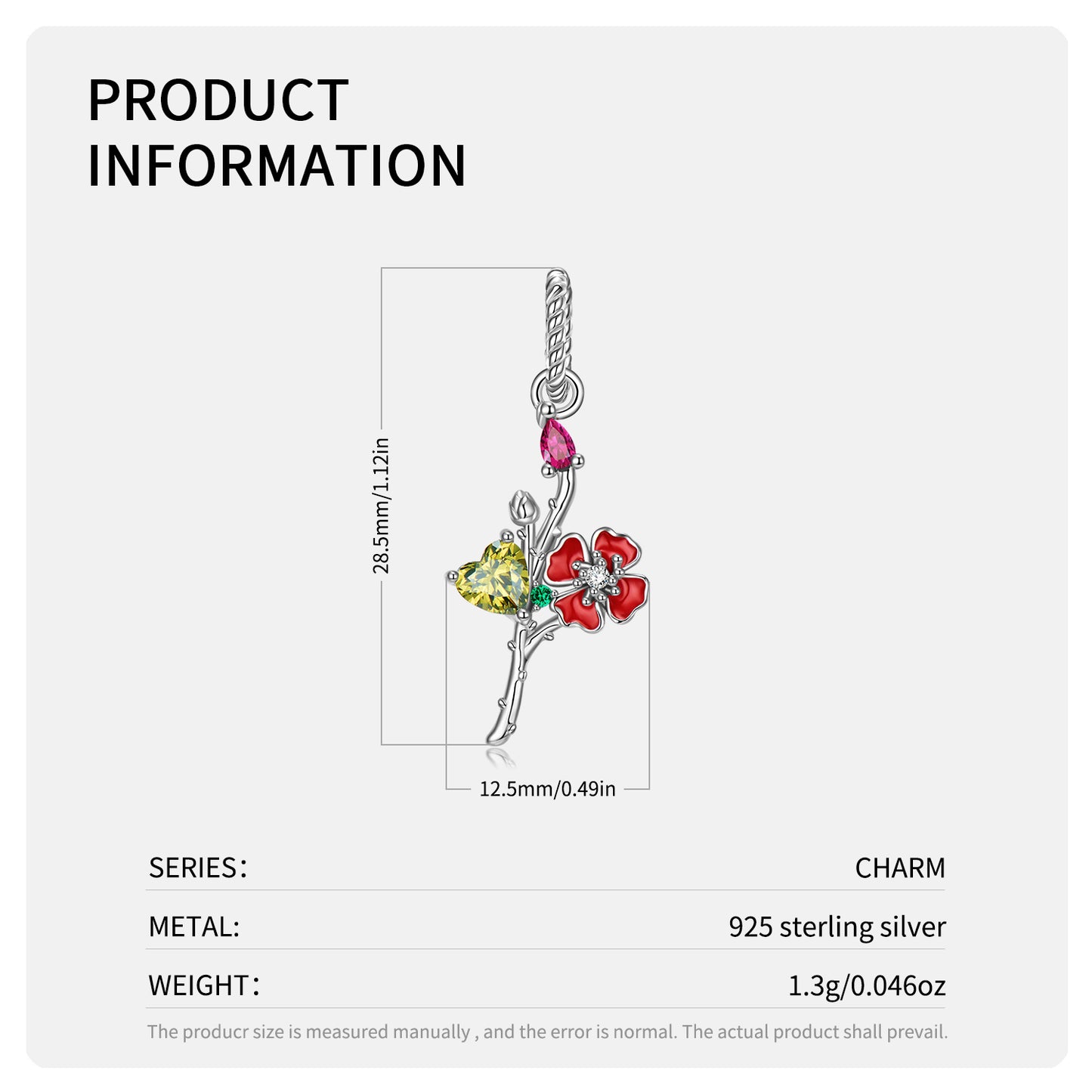 Original Design S925 Sterling Silver August Poppy Dangle Charm, August Birth Flower, Flower Language Series, CZ Charm Bead For DIY Bracelet Necklace, Pandora Compatible Jewelry Gift