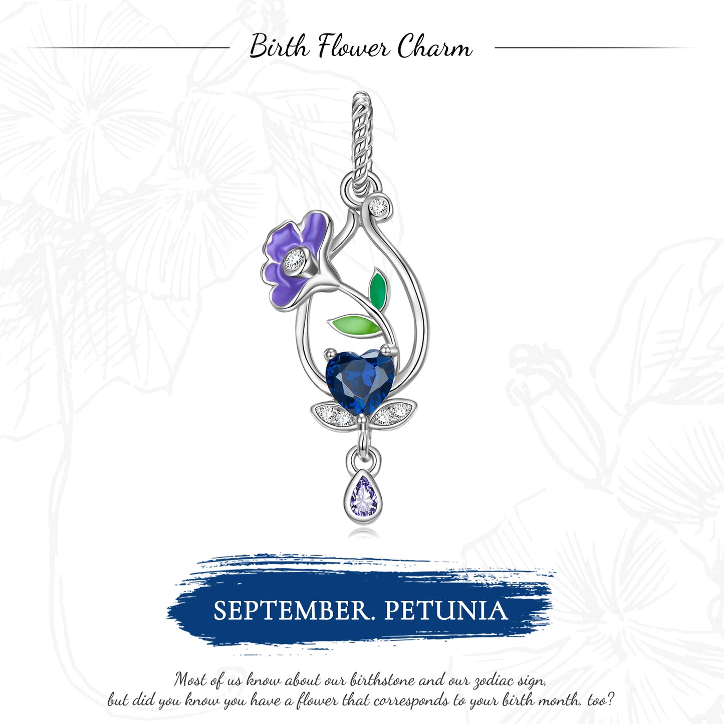 Original Design S925 Sterling Silver September Morning Glory Dangle Charm, September Birth Flower, Flower Language Series, CZ Charm Bead For DIY Bracelet Necklace, Pandora Compatible Jewelry Gift