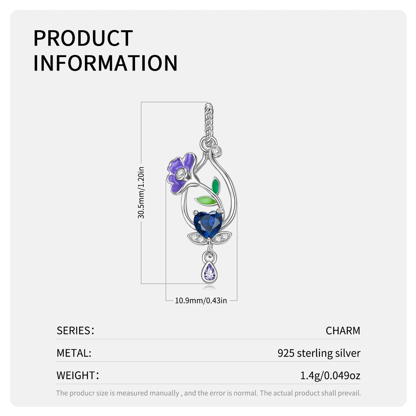 Original Design S925 Sterling Silver September Morning Glory Dangle Charm, September Birth Flower, Flower Language Series, CZ Charm Bead For DIY Bracelet Necklace, Pandora Compatible Jewelry Gift