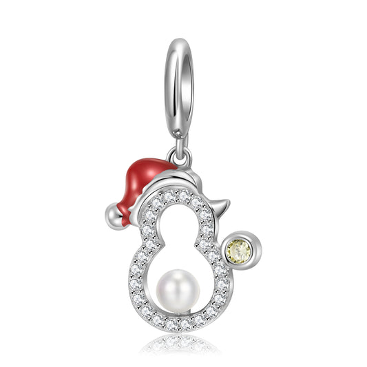 S925 Sterling Silver Christmas Snowman Dangle Charm Hollow CZ Pendant Bead For DIY Charm Bracelet Necklace Jewelry Gift