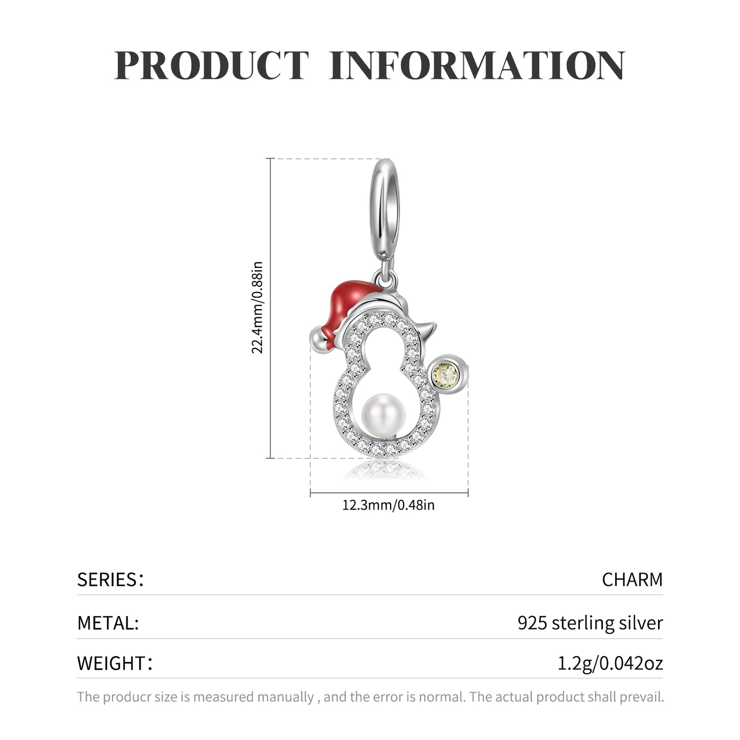 S925 Sterling Silver Christmas Snowman Dangle Charm Hollow CZ Pendant Bead For DIY Charm Bracelet Necklace Jewelry Gift