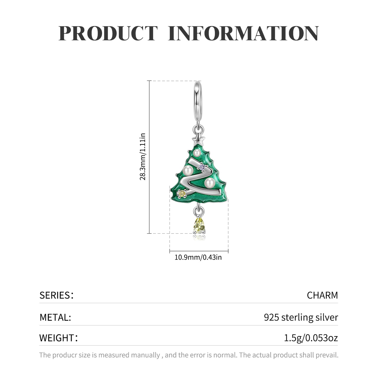 S925 Sterling Silver Enamel Christmas Tree Dangle Charm Holiday Pendant Bead For DIY Charm Bracelet Necklace Jewelry Gift