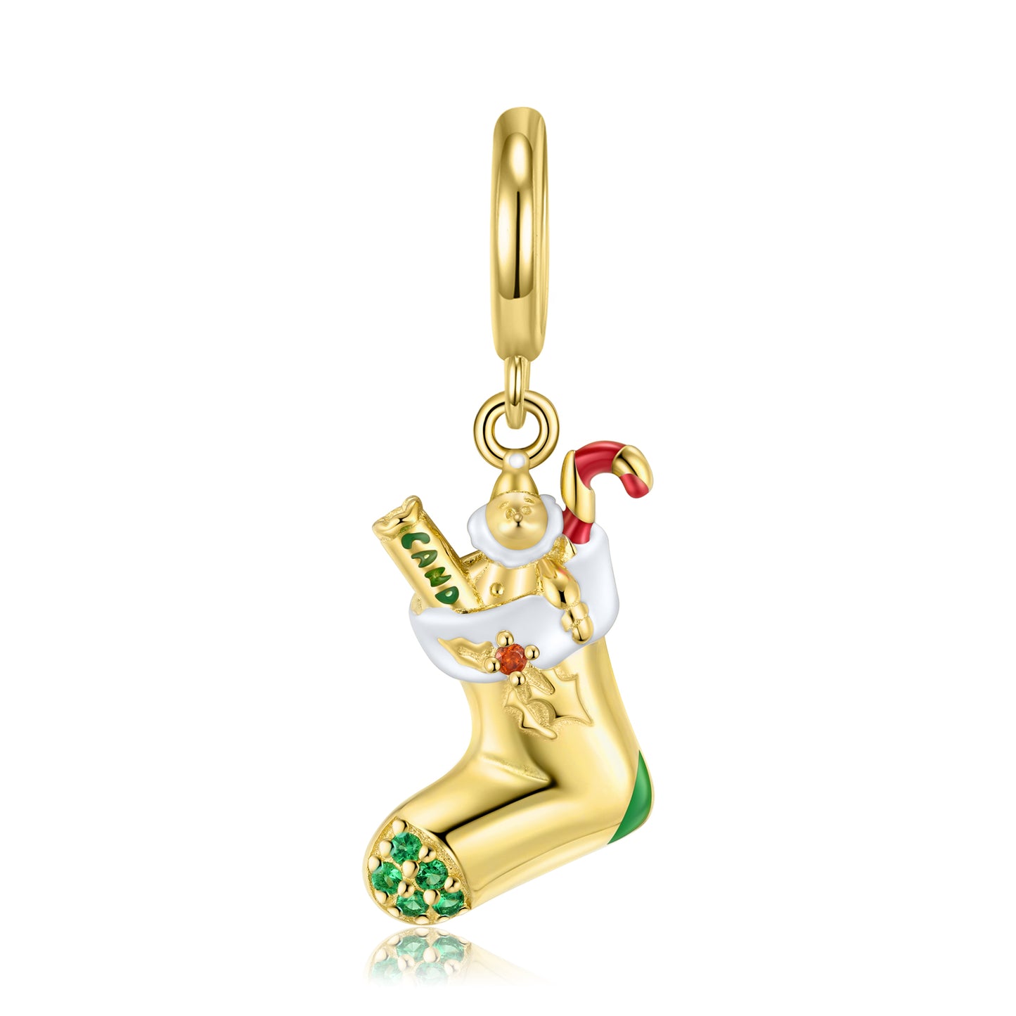 S925 Sterling Silver Gold Plated Christmas Stocking Dangle Charm Holiday Pendant Bead For DIY Charm Bracelet Necklace Jewelry Gift