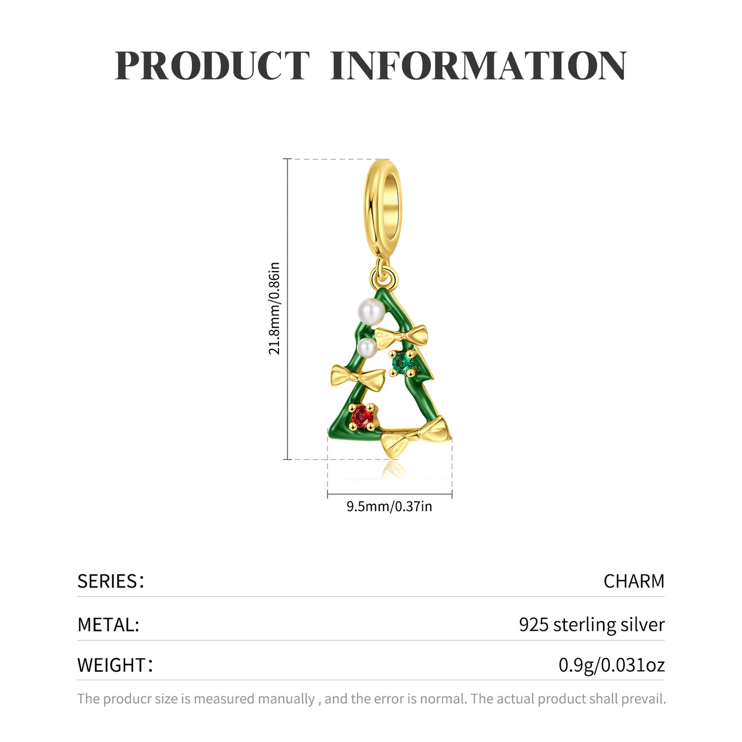S925 Sterling Silver Gold Plated Hollow Christmas Tree Dangle Charm Holiday Pendant Bead For DIY Charm Bracelet Necklace Jewelry Gift