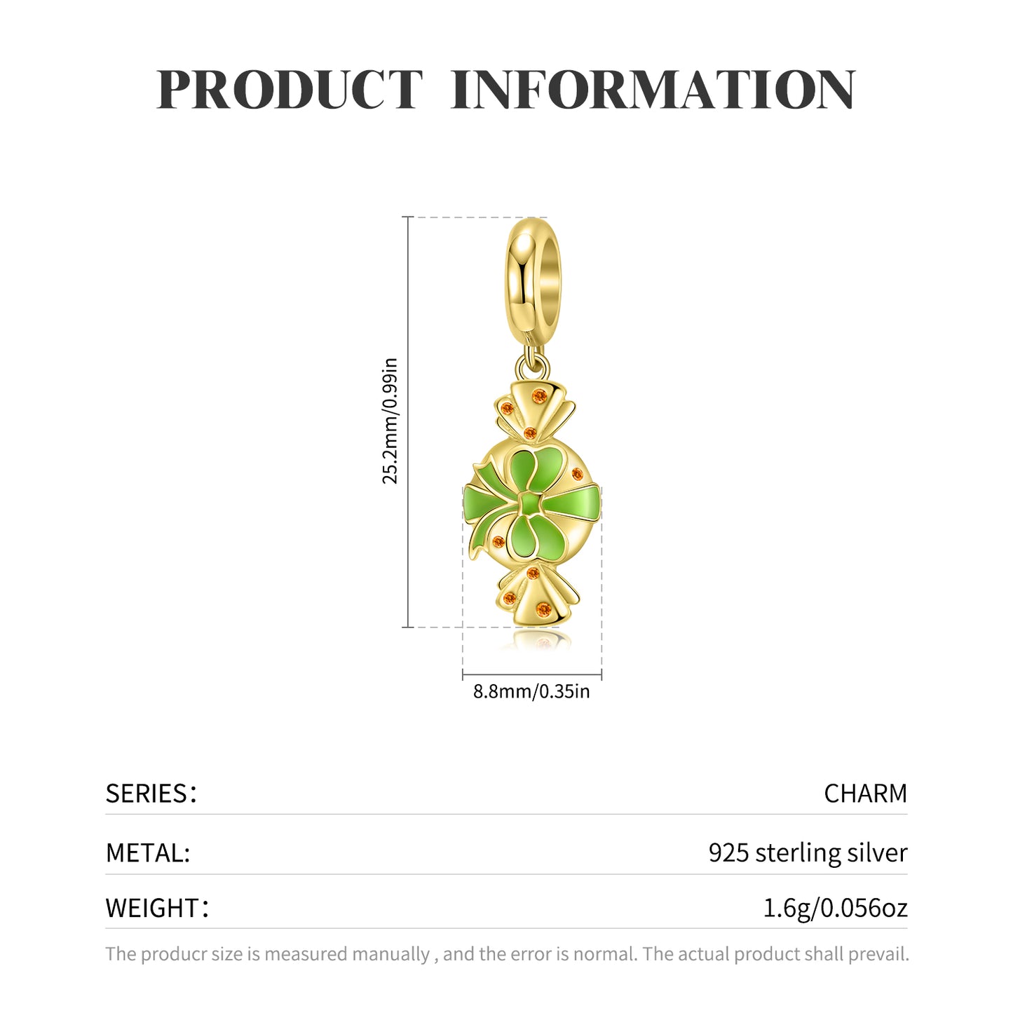 S925 Sterling Silver Gold Plated Bow Candy Dangle Charm Sweet Pendant Bead For DIY Charm Bracelet Necklace Jewelry Gift