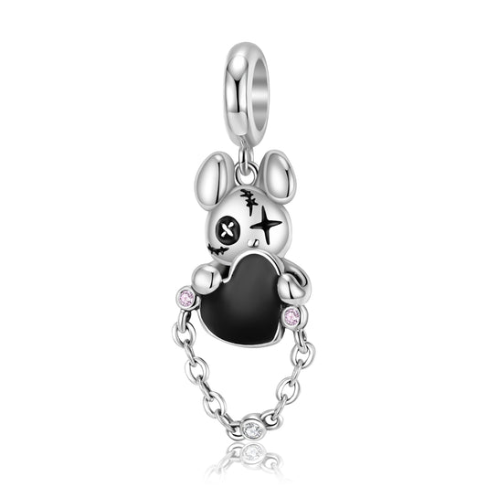 S925 Sterling Silver Violent Teddy Bear Dangle Charm Punk Pendant Bead For DIY Charm Bracelet Necklace Jewelry Gift