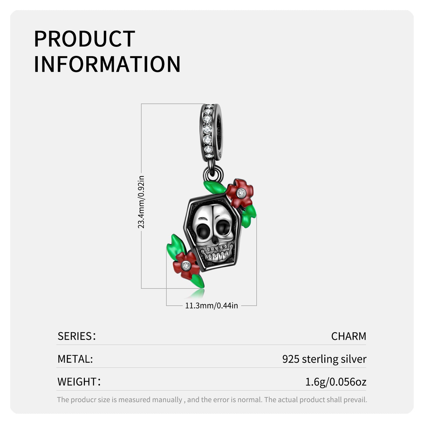 S925 Sterling Silver Smiling Skull Dangle Charm Gothic Punk Pendant Bead For DIY Charm Bracelet Necklace Jewelry Gift