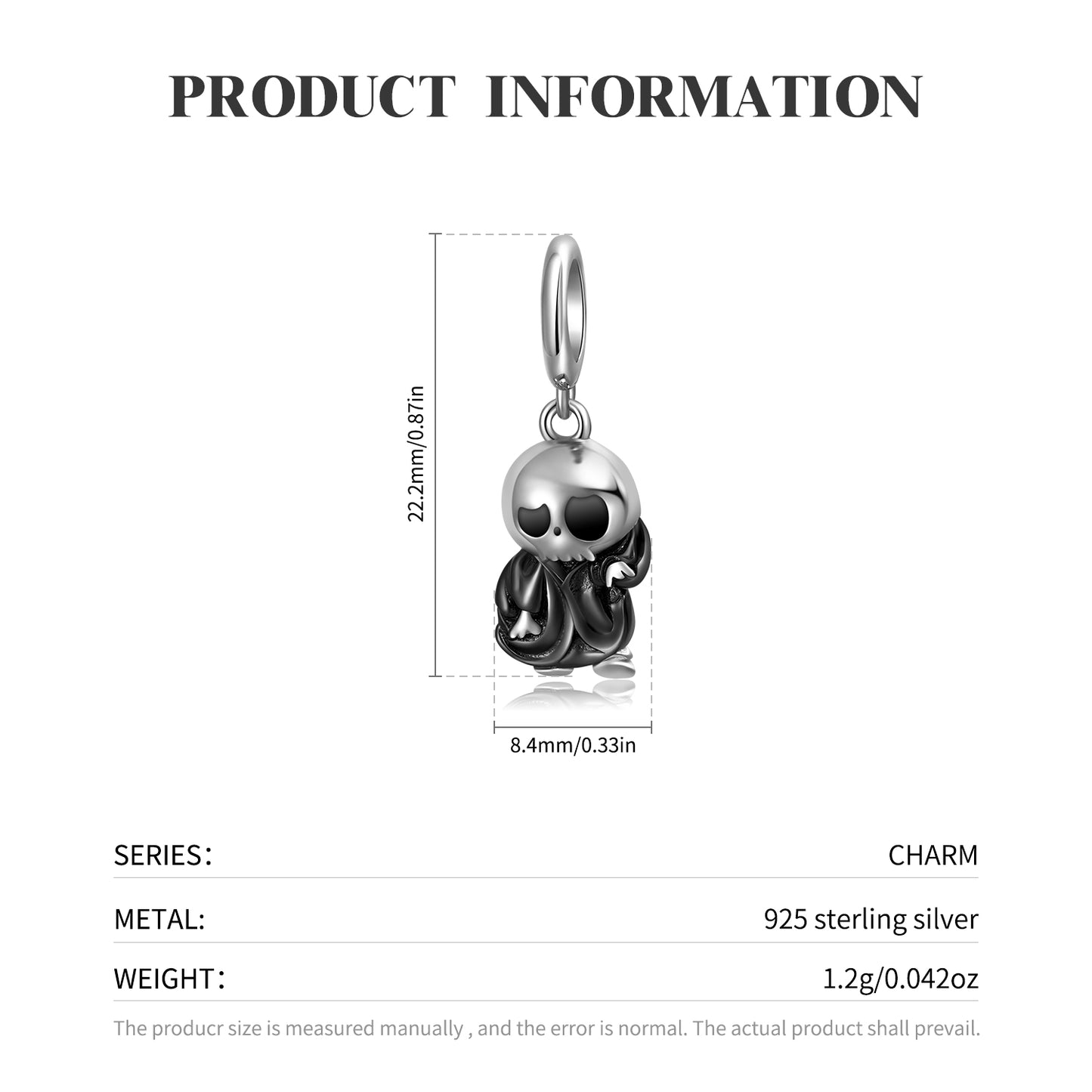 S925 Sterling Silver Hip Hop Skull Dangle Charm Gothic Punk Pendant Bead For DIY Charm Bracelet Necklace Jewelry Gift