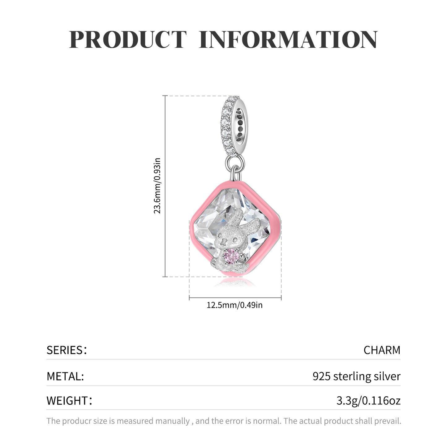 S925 Sterling Silver Rabbit Dangle Charm With Created Ruby Forest Animal Pendant Bead For DIY Charm Bracelet Necklace Jewelry Gift