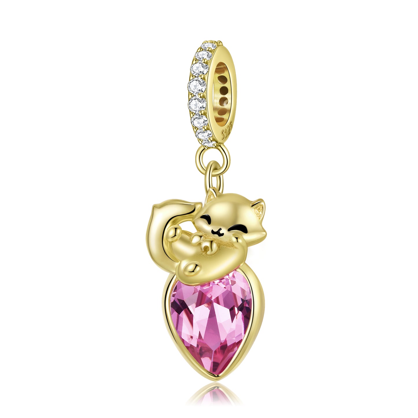 S925 Sterling Silver Gold Plated Fox Dangle Charm Cute Animal Pendant Bead For DIY Charm Bracelet Necklace Jewelry Gift