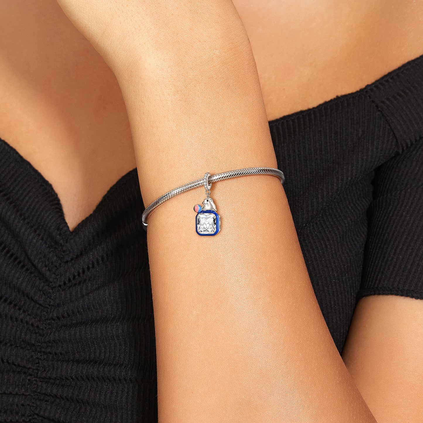 S925 Sterling Silver Seal Dangle Charm With Created White Sapphire Animal Pendant Bead For DIY Charm Bracelet Necklace Jewelry Gift